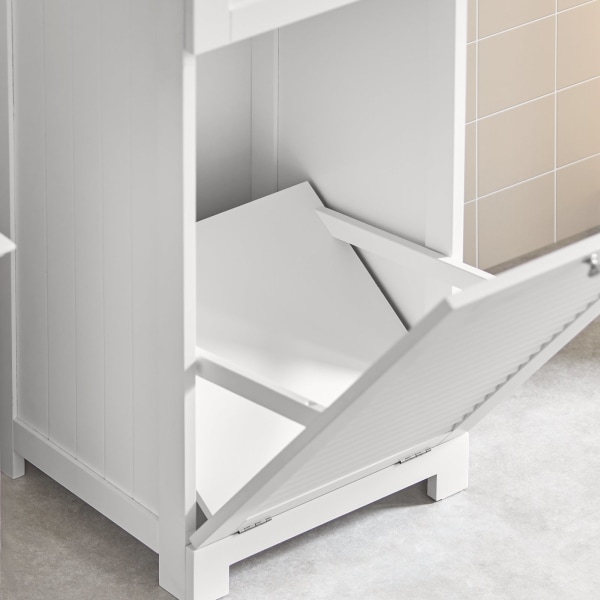 SoBuy Håndklædeskab med skuffe og snavset vasketøjskurv BZR73-W White Laundry cabinet