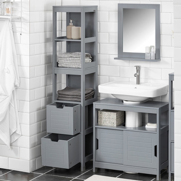 SoBuy Pladsbesparende badeværelsesskab FRG126-SG Grey High cabinet