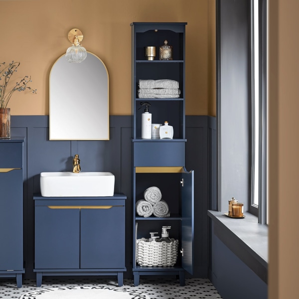 SoBuy Blå Højskab med låger Højskab badeværelse BZR112-B Blue High cabinet