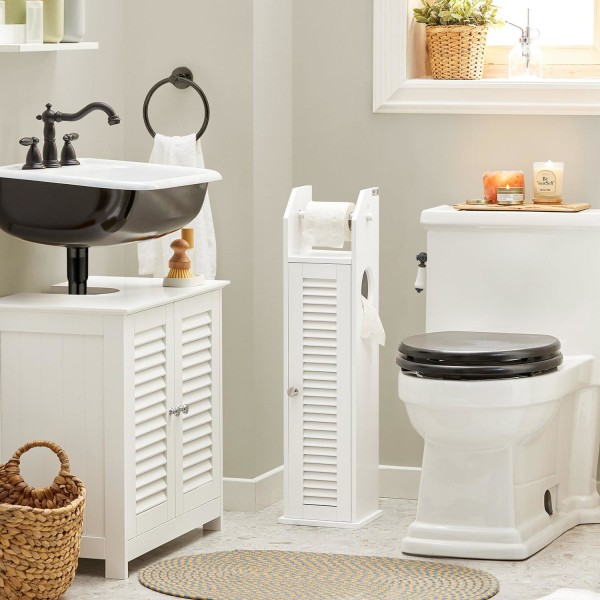 SoBuy Toalettrullehållare 1 dörr Badrumsskåp golvståend BZR49-W