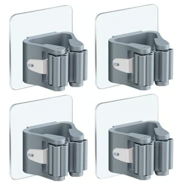 Kvast- och mopphållare – 4-pack – självhäftande – väggmontering utan borrning