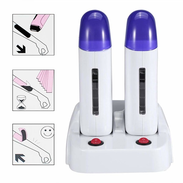 Bärbar vaxhårborttagningsmaskin, depilatorvaxvärmare, epilatormaskinsats med 3 typer bärbar vaxdepilatorrullvärmare (Double Waxing Heaters)