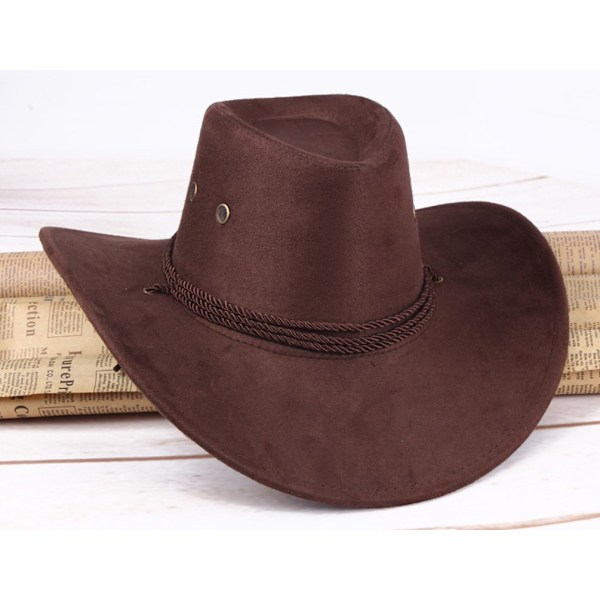 Herre Faux Filt Western Cowboy Hat Fedora Udendørs Bredskygget Hat med Rem