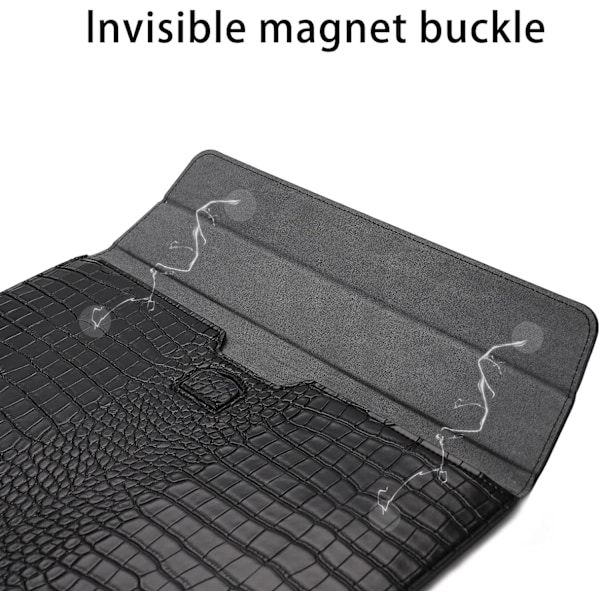 Laptopveske for 14-tommers datamaskin, Krokodilleskinnmønster PU-lær Flip Case, Svart