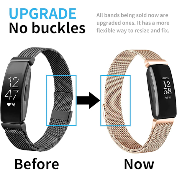 2-pack rannekkeita, jotka ovat yhteensopivia Fitbit Inspire 2/ Inspire HR/ Inspire -laitteiden kanssa, ruostumattomasta teräksestä valmistettu verkkoranneke