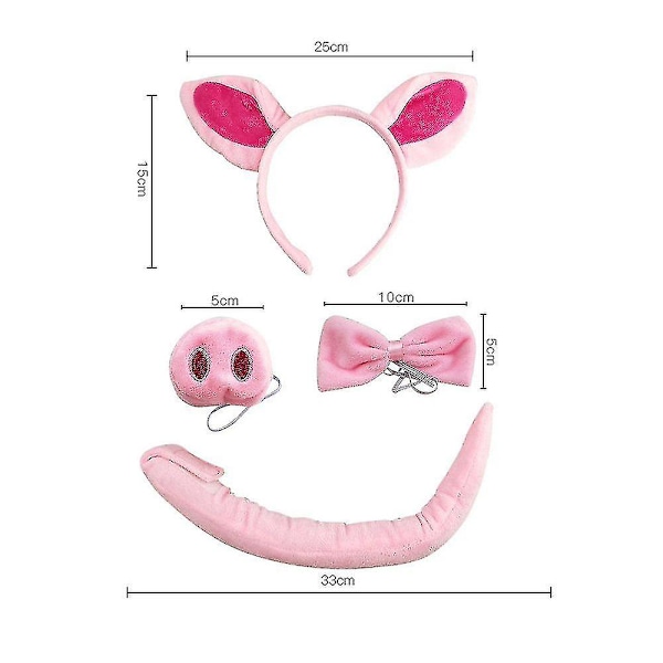 Rosa Gris Kostume Sæt med Grisører, Næse, Hale og Sløjfe - Rosa Gris Kostume Tilbehør [C]