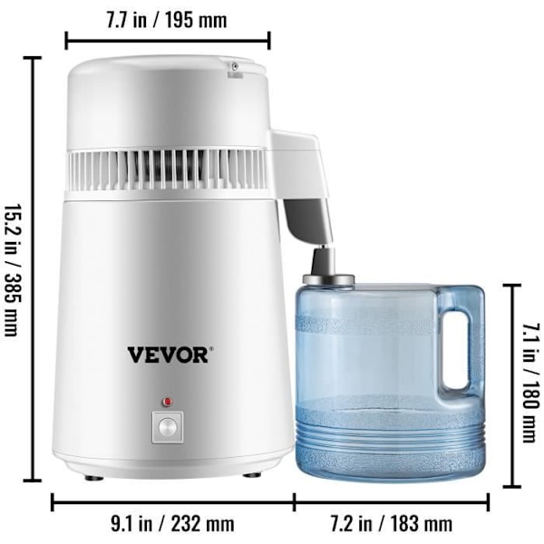 VEVOR vattendestillerare - 750W renare - 4L - Dental sektor Vit