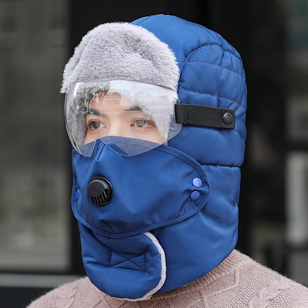 Varm och tjock Lei Feng-hatt för vinterbruk för män och kvinnor, utomhuscykling, glasögonmask, huva, vindtät skidbomullshatt, mörk-KK1-