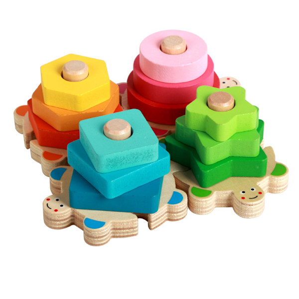 Montessori Lekevarer 1 År Gammel, Trepuslespill for Baby, Sortering Stableklosser Læringsleker 2 År