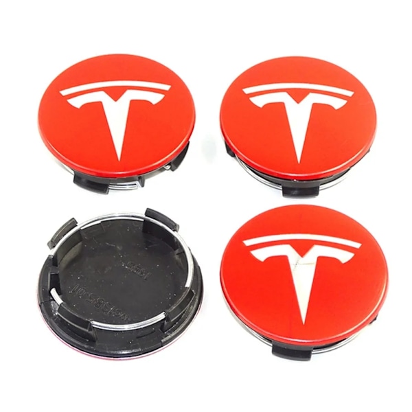 4-Pack - Tesla Navkapslar / Hjulnavsemblem - Bil 77 Röd/silver
