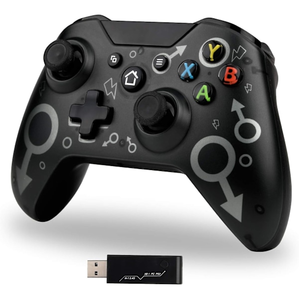 Trådløs Kontroller for Xbox One, Xbox-kontroller med 2.4GHZ Trådløs Adapter, Xbox One X/Xbox One S/PS3 og PC (Svart)