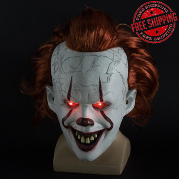 Halloween Cosplay Stephen King's It Pennywise Klovnemaske Kostumemaske uden LED One size Maske med LED