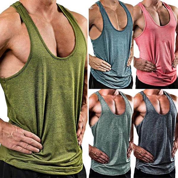 Herr Sommar Ærmeløs Gym Sport Tank Top Fitness Trænings Vest Blå Blue M