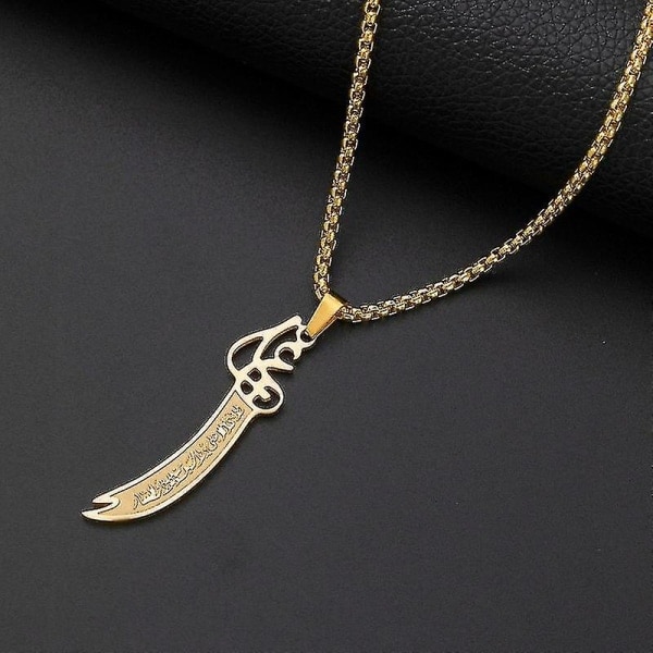 Islamisk Imam Ali Zulfiqar Svärd Hängsmycke Halsband För Shia Islamiska Smycken Män Och Kvinnor Amulett Koranen Halsband WE[