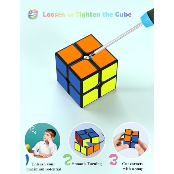 2x2 Speed Cube, Original 2x2x2 Kub med superholdbare klistremerker med levende farger (2x2x2) 2x2x2 2x2x2 3x3x3