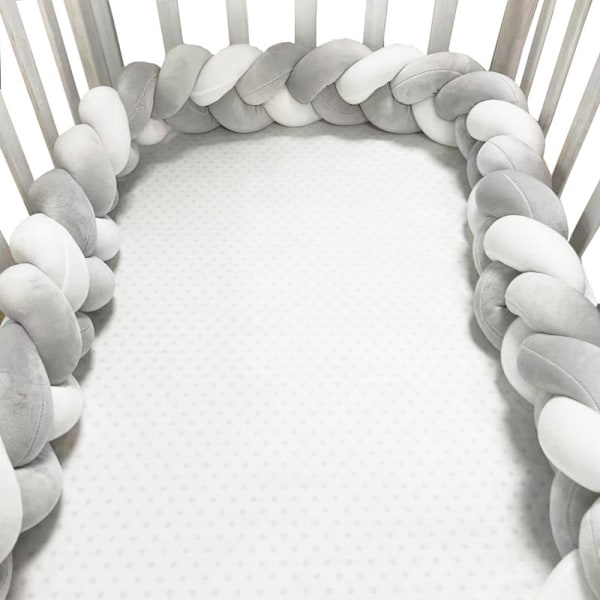 Babyseng Sovekant Beskyttelse Dekor Seng Omkransning Baby Polstring Vevd Knute Ballpute Twist Flette grå