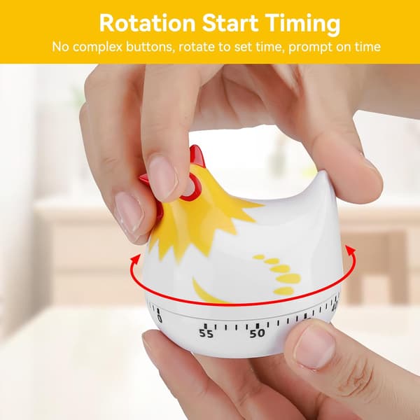 Chicken Kitchen Timer, Egg Timer, 60 Minute Chicken Kitchen Timer Manual Kitchen Timer with Loud Alarm for Cooking, Mechanical Rotating-FM-