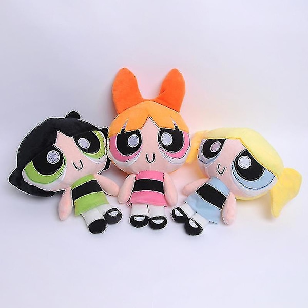 Nya 3-pack 20cm Cartoon Anime Powerpuff Girls Plyschleksaker Söta Blossom Buttercup Bubbles Fyllda Plyschdockor Presenter För Barn [xh]