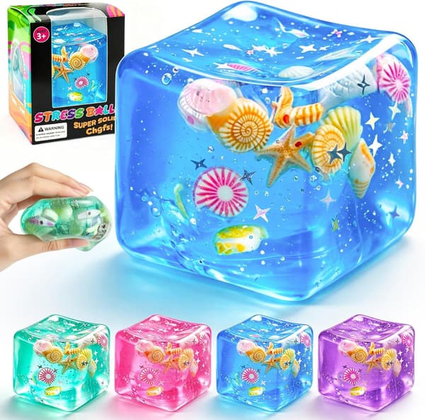 Ocean Shell Squishy Cube Stressaflastende Sensorisk Fidget Klemmelegetøj Blue