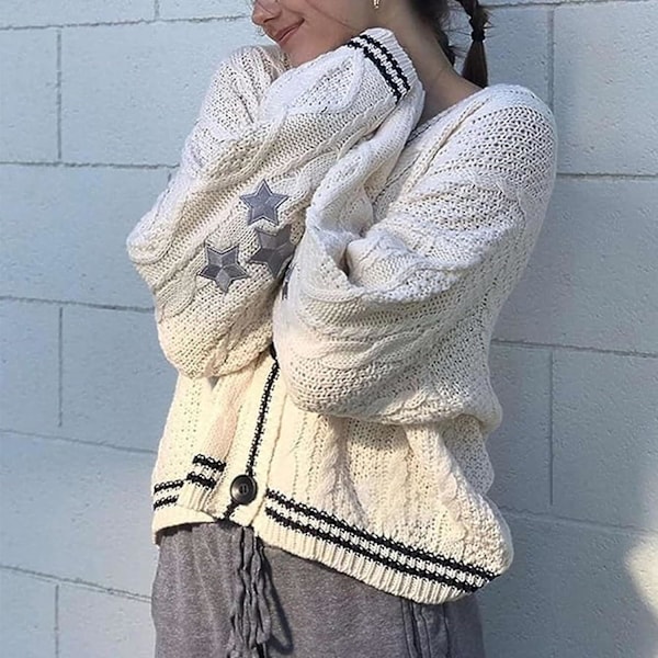 Taylor Swift, överdimensionerad stickad kofta för dam Casual Button Down Långärmad V-ringad folkloretröja Aprikos Apricot XL
