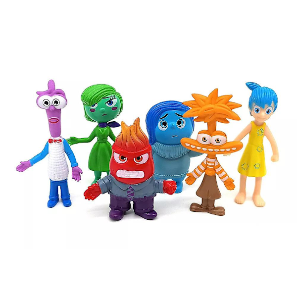 6 st Disney Pixar Inside Out Glädje Riley Rädsla Sorg Actionfigur Leksak Barn Present Skrivbordsmodell Figurer Dockdekorationer Tårta Topper Playset