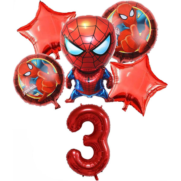 6 stk. Superhelt Spiderman Tema 3 års fødselsdag Dekorationer Rød Nummer 3 Ballon 32 tommer | Spiderman Fødselsdag Balloner (Spiderman 3 års fødselsdag)