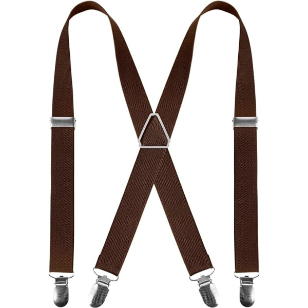 4 Klips X-Formet Herrebukseseler Justerbare Elastiske Herrebukseseler Herre Bryllup Formelle Avslappende Bukseseler (Kaffe)
