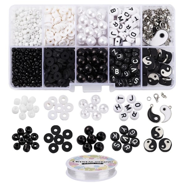 Yin Yang Lera Pärlor Bohemiska Svart och Vit för Halsband