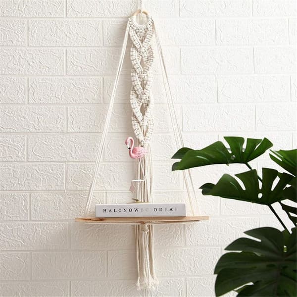 Macrame Wall Decor in Wood, Boho Wall Decor Tapestry Plant Pot-FM-