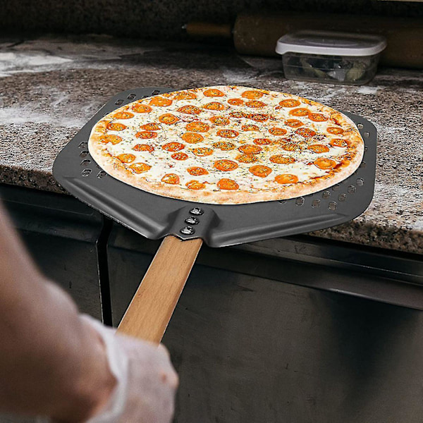 Pizza, Perforert Pizza-Skovel, Rektangulær Pizza-Vende-Spakke med Avtakbar Stang, for 12-Tommers Pizza