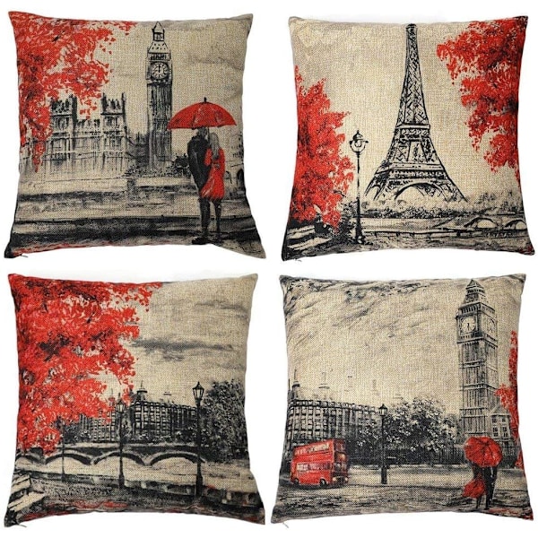 Koristetyynynpäälliset 45x45 cm Musta & Punainen Väri Eiffel-torni-XM2-
