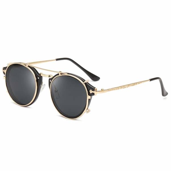 Aurinkolasit Steampunk Metalli Retro Pyöreä Kaksoislinssi Vintage-XM2-