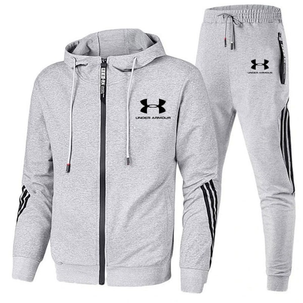 Menn Under Armour Sport Hettegenser & Bukser Sett Langermet Full Glidelås Hettejakke Sweatshirt Jakke + Joggebukser Sweatpants Antrekk Grå Grey XL