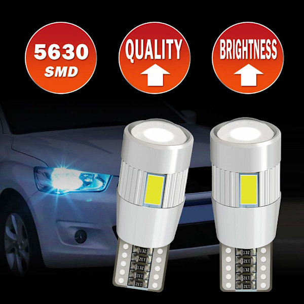 T10 LED Lys Hvid Ingen Fejl 6-SMD, Kabinelys *Hvid *6 stk