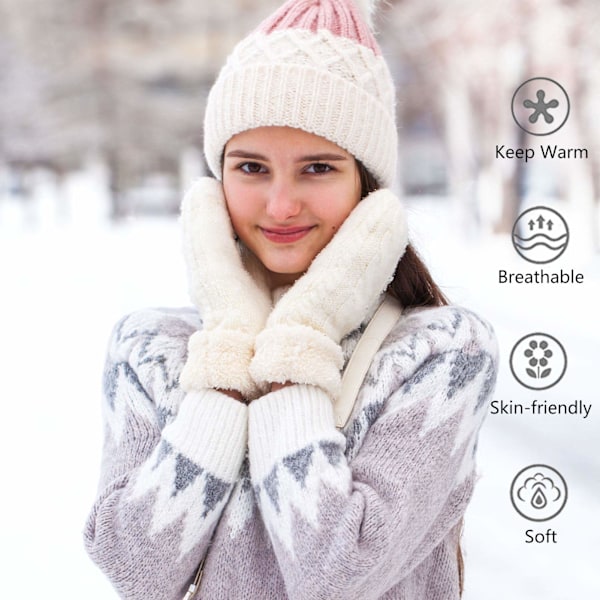 3 Par Dame Vinter Ullvotter, Vintervarme Tykke Hansker-XM2-