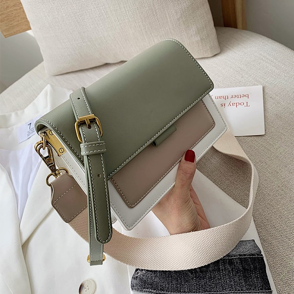 Kontrastivärinen nahkainen crossbody-laukku naisille 2022, matkakäsilaukku, yksinkertainen olkalaukku, naisten crossbody-laukku