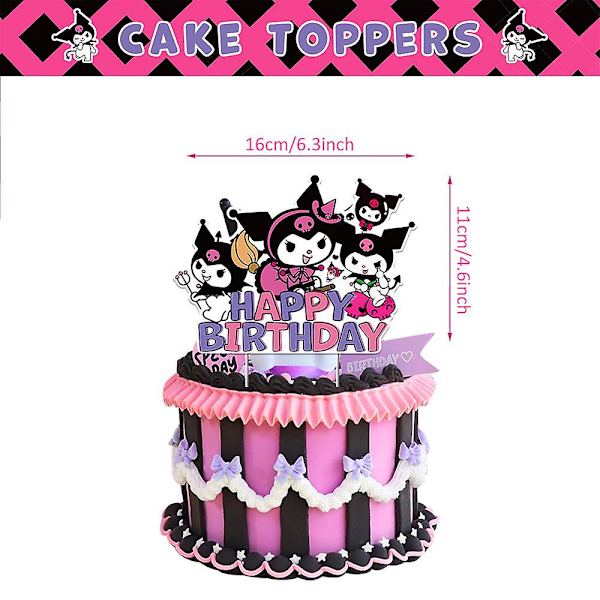 Kuromi Tema Fest Tillbehör Dekoration Banner Ballonger Kit Tårta Cupcake Toppers Set Rekvisita Gåvor