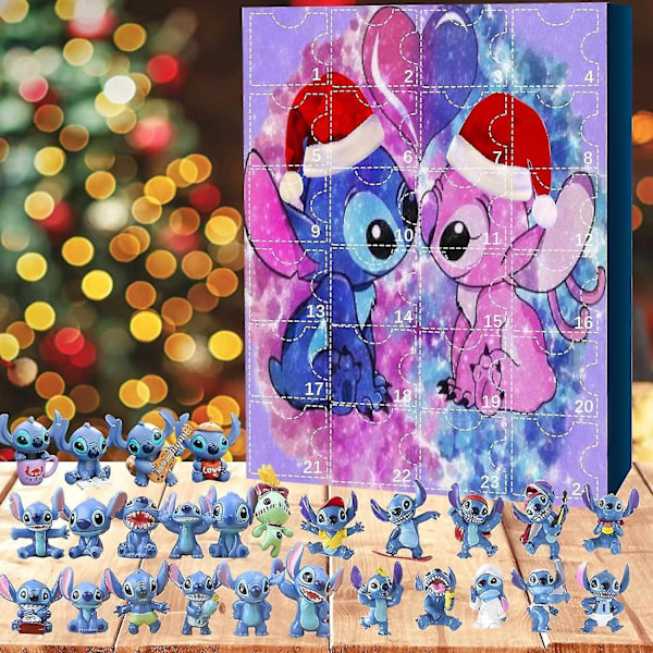 Anime Stitch jul adventskalender kompatibel för barn 24 dagars julnedräkning 24 st tecknade leksaker prydnad A Set