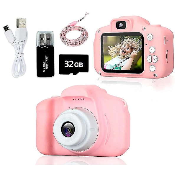 Smart Mini-kamera Barnkamera 1080p HD Digitalkamera Skjerm Med 32gb-kort pink