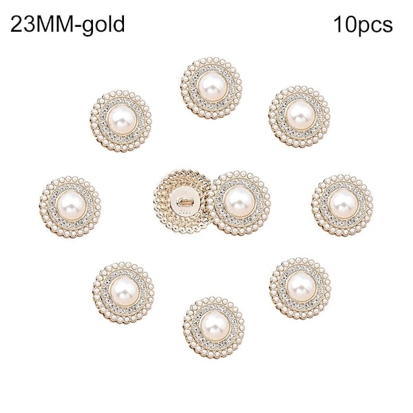 10 stk. Metal Rhinestone Perle Knapper Skjorteknapper GULD guld gold 23MM10pcs-10pcs