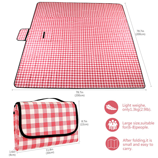 Vandtæt picnic tæppe Strandmåtte 200×200cm, Letvægts