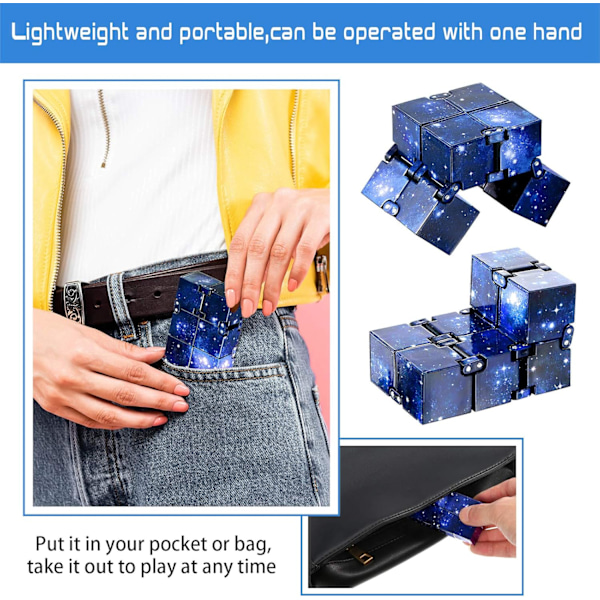 2 kpl Infinity Cube Ääretön Fidget-lelu Mini Cube Palapelit Kuutio Sormi Fidget-lelu Stressin ja Ahdistuksen Lievitykseen Rentouttava Lelu (Sininen Tähtitaivas)