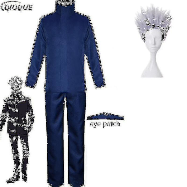 2023-anime Jujutsu Kaisen Gojo Satoru Cosplay Kostume Toppe Bukser Øjenlap Halloween Fest Herre Uniform Parykker - Blå Pakke 5 Blue Package 5 XL