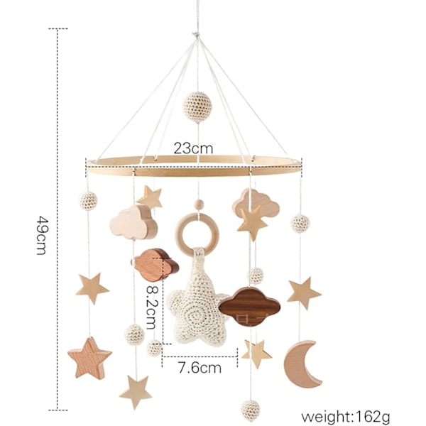 Mobil for baby i tre med filtballer og sky-pynt til barnerommet (grå) Grey