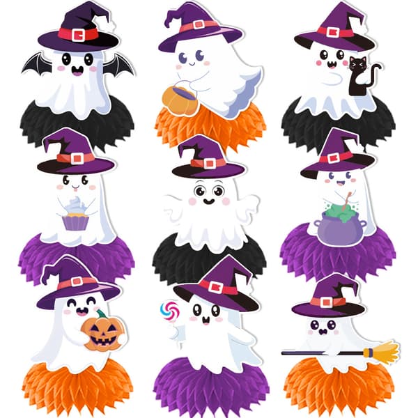 Halloween Honeycomb Midtpunkt og Guirlande Sæt, Spooky Borddekoration til Fest og Hjemsøgte Begivenheder Flag pull style E