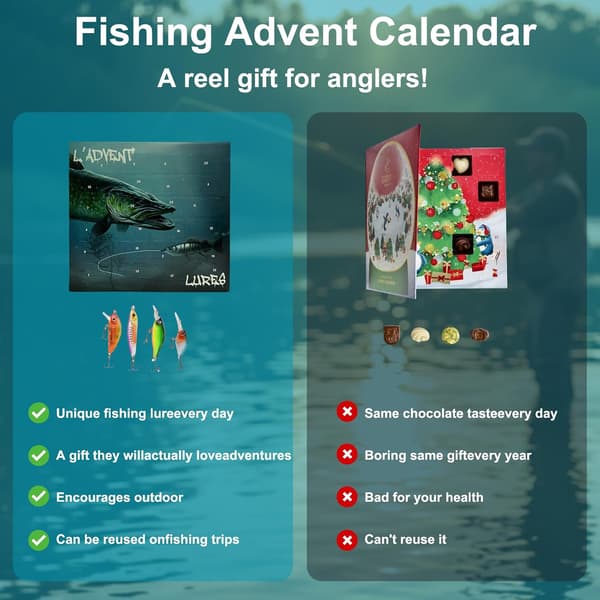 Fiskekalender 2026 för vuxna med dragset
