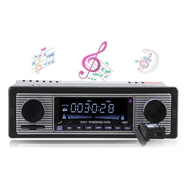 Vintage Bluetooth Bilstereo MP3-spelare Audio FM Aux USB Mottagning