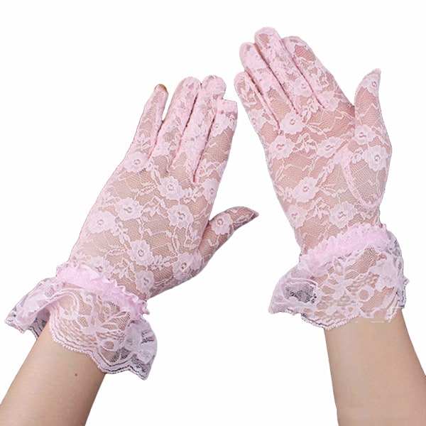 Eleganta korta spetshandskar för kvinnor, sommar, bröllop, fest, rosa