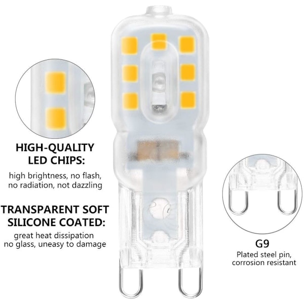 6 kpl G9 LED-lamput, lämmin valkoinen, 220V, LED G9 -lamput sopivat