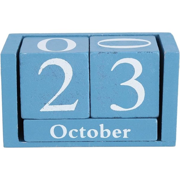 Skrivebords-kalender, Vintage Evigvarende Skrivebords-kalenderdekorasjon (Blå)